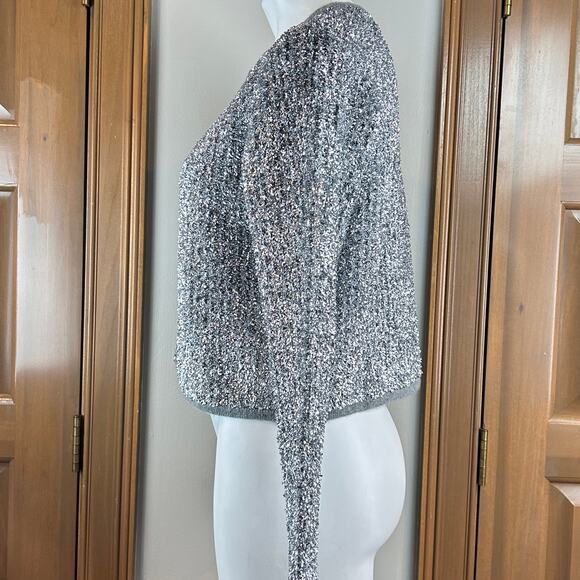 J. Crew Cardigan Cropped silver tinsel yarn size small - Picture 3 of 7